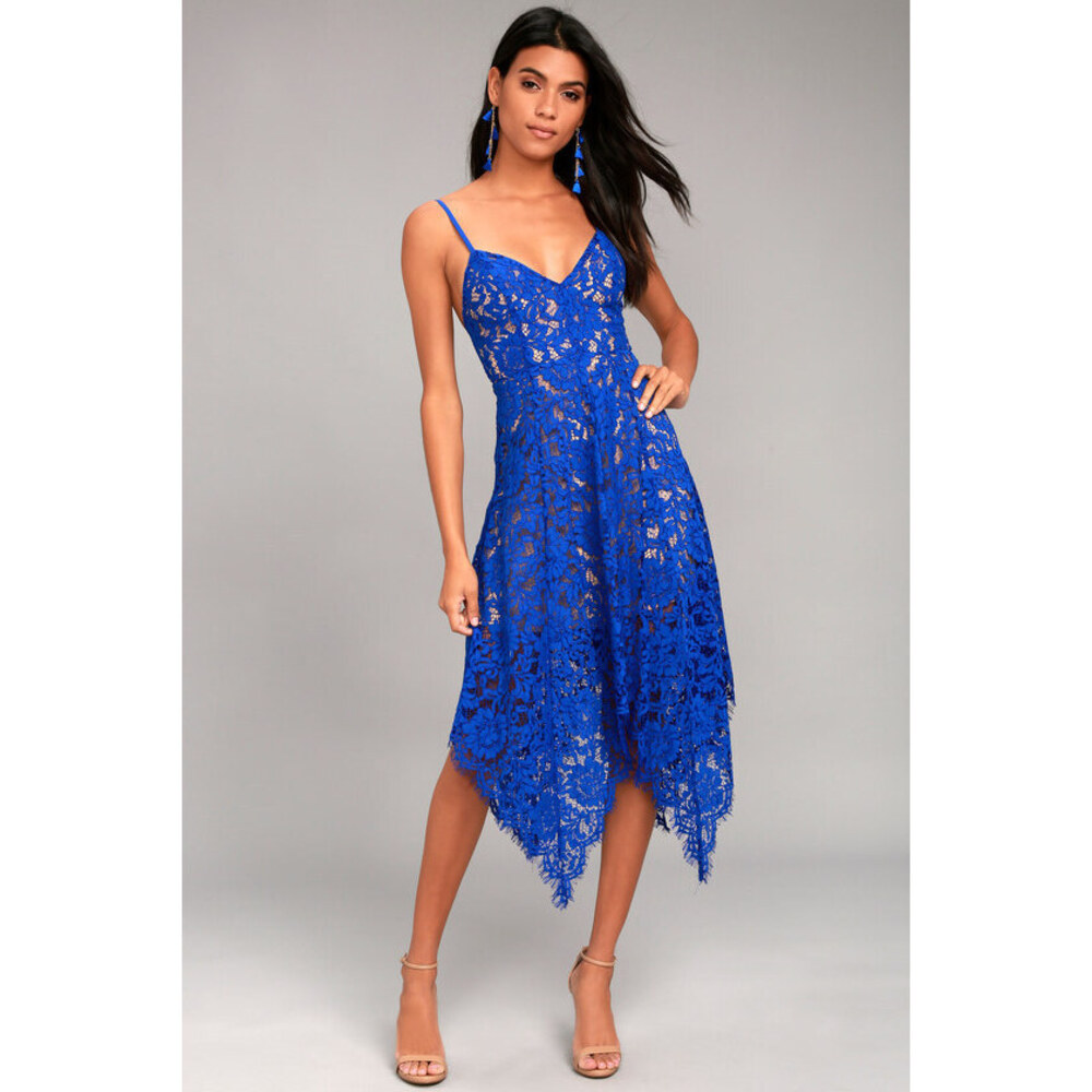 Lulus One Wish Royal Blue Lace Midi Dress - Size S